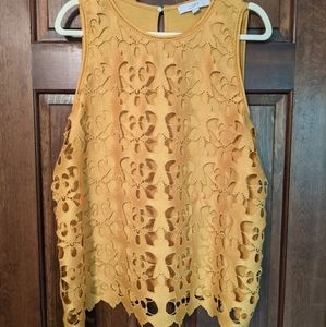 LOFT Mustard Yellow Lace Sleeveless Top
